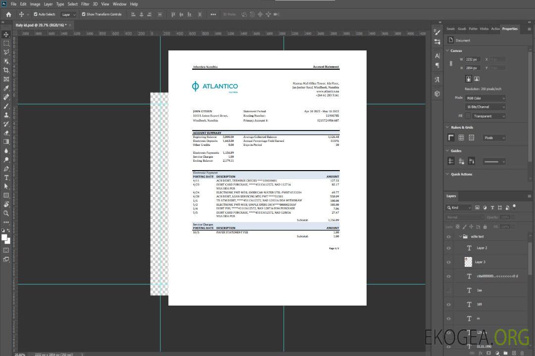 Relevé bancaire d'Atlantico en Namibie XLS template